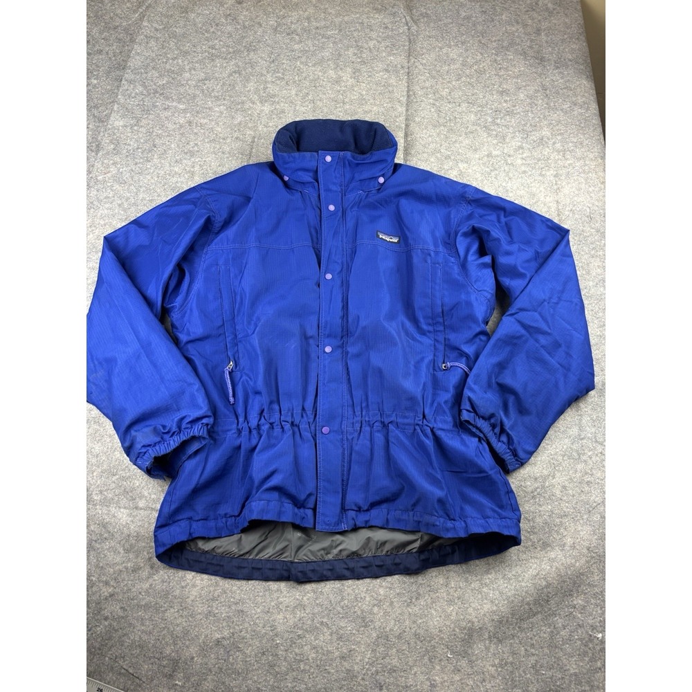 Patagonia Womans L Ripstop Rain Windbreaker Hooded Jacket Blue SEE